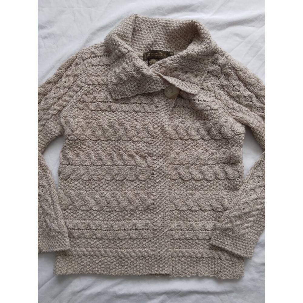 Inis Crafts Merino Wool Irish Fisherman Cable Knit Cardigan Sweater Women Size S - Picture 2 of 5
